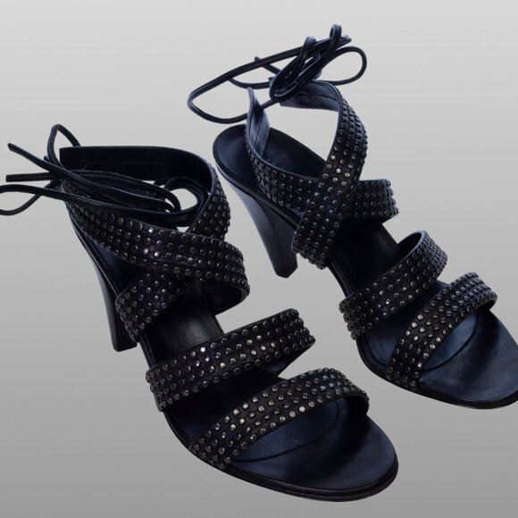 Jill Stuart Janis Studded Sandals Black Leather Strappy 6.5 NIB Italy - Picture 2 of 6
